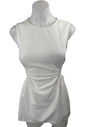 Princess Polly White Sleeveless Cutout Waist Crew Neck Mini Sheath Dress Size 2 thumbnail 1