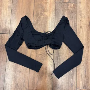 White Fox Boutique Womens S Black Believe in Me Long Sleeve Crop Top Ruched thumbnail 5