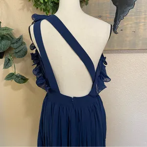 NWOT Lulus Splendid Charisma Navy Ruffled Pleated One-Shoulder Midi Dress thumbnail 4
