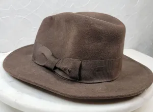 Indiana Jones Brand Wool Hat Mens Small Brown Stylish Bow Ribbon Band 12" Fedora thumbnail 1
