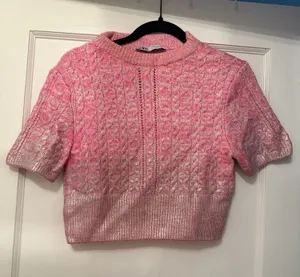 Zara Pink Cable-Knit Short Sleeve Sweater Top thumbnail 1