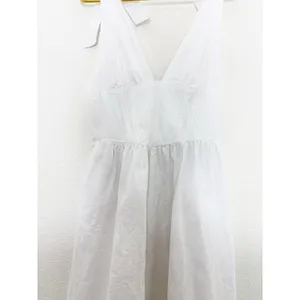 Zara White Poplin Tie Strap Midi Dress Large Milkmaid Corset Drop Waist 0881/334 thumbnail 11