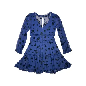 B. Darlin Long Sleeve Tiered Mini Dress Blue Floral Mesh Size 5/6 Homecoming thumbnail 9