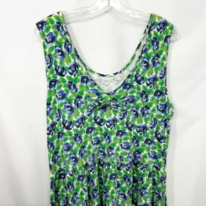 VTG The Eagle's Eye Large Midi Dress Floral Sleeveless Blue Green Bow 80s‎ 1600 thumbnail 4