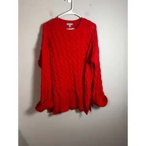 J.Crew Womens Red Cable-Knit Side-Slit Crewneck‎ Sweater BM401 L-XL NEW thumbnail 4
