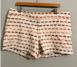 LOFT Embroidered‎ Stripe Shorts Womens 14 Cream Multi Color Textured Boho 1494 thumbnail 1