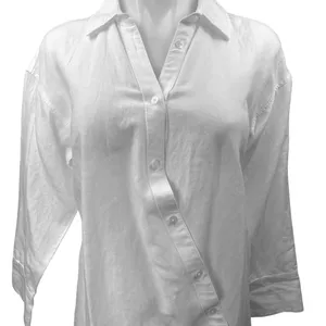 NEW Madewell White Linen Asymmetric Button Up Long Sleeve Mini Shirt Dress XXS thumbnail 7