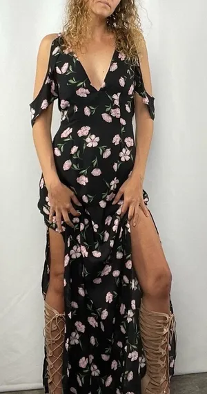 About Us Floral Side Slits Maxi Dress in‎ Black Multi Size Small thumbnail 1