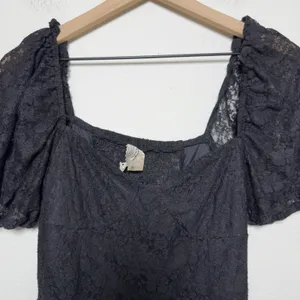 H&M Women Whimsigoth Vamp Babydoll Dress Small Black Lace Square‎ Neck Midi Slit thumbnail 3