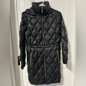 Michael Kors petite quilted Hooded Black Packable Puffer Coat jacket size small thumbnail 2