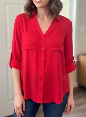 Iz Byer Vibrant Red Button-Down Shirt thumbnail 1