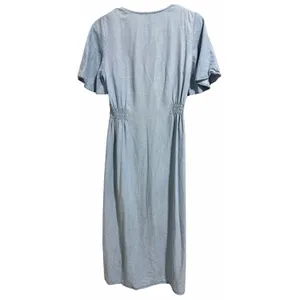 Zara Midi‎ Button UP Dress Lyocell Denim Lightweight V-Neck Women's Size Small thumbnail 2