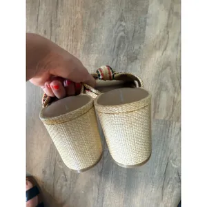MIA Raffia Block Heel Slide Sandals Knotted Woven‎ Red Navy Blue Mules Womens 9 thumbnail 5