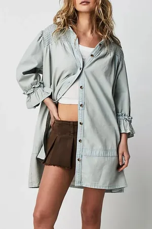 NWT Free People Vanessa Denim Mini Dress Tunic in Blue Chill thumbnail 1