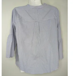 J. Crew Factory Blue & White Stripe Cotton‎ Blend Bell Sleeve Button-Down Top thumbnail 4