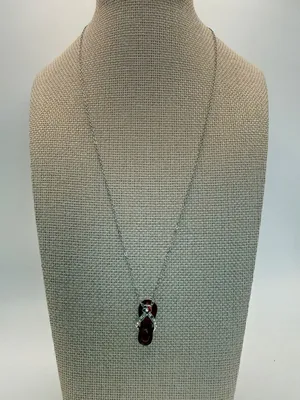 Red Enamel Flip Flop Pendant Necklace Silver‎ Tone Rhinestone Tropical Beach 20" thumbnail 1