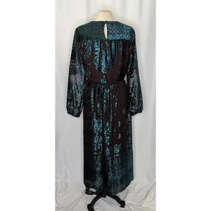 SOFT SURROUNDINGS‎ Floral Velvet Dimora Maxi Dress Teal Brown Burnout X-Large thumbnail 7