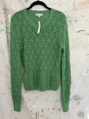 J Crew Pointelle Crewneck Sweater with Fringe thumbnail 2