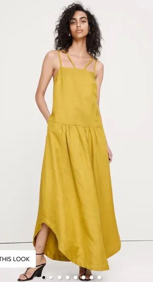 Banana Republic Viscose Drop Waist Linen Maxi Dress S Green Amber thumbnail 1