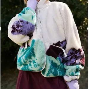 NWT Free People Hit The Slopes Printed Fleece Jacket in Sunrise Summit Combo thumbnail 3