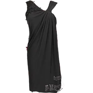 Yigal Azrouel Black One Shoulder Asymmetric Draped Cocktail Dress Petal Trim thumbnail 12