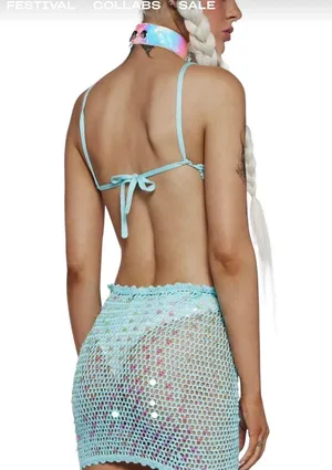Dolls Kill Aquatic Aura Crochet Bra top and Mini skirt set size XS thumbnail 6