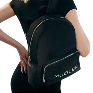 Mugler‎ Logo Backpack Travel School Bag Women's Black 15" x 13" Quiet Luxury NEW thumbnail 2