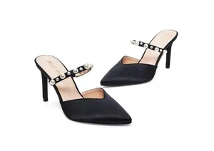 Elisabet Tang - Pointed Toe Heels Sandals 3.54" Pearl Strap Statin Mule - NIB thumbnail 4