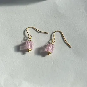 3/$20 Light Pink Square Crystal Ornate Gold Plated Dangling Drop Earrings thumbnail 2