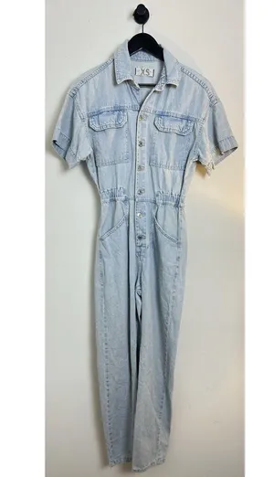 FREE PEOPLE Marci Denim Jumpsuit in Wash Clear Skies Size X-Small thumbnail 4