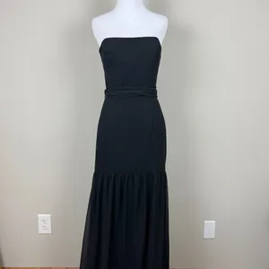White Vera Wang Dress Womens 8 Black Crinkle‎ Chiffon Trumpet Hem Strapless Gown thumbnail 15