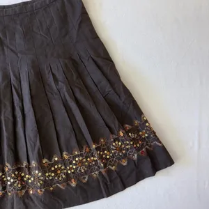 Ann Taylor Loft Brown Linen Blend Pleated Sequin Hem A-Line‎ Skirt Womens 10 thumbnail 9