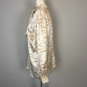 Escada Vintage Leopard Tiger Print Cream‎ Silk Blouse Top Size 36/6 Long Sleeve thumbnail 7
