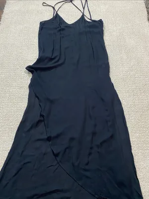 Free People Black Long Crisscross-Back Nightgown with Asymmetric Hem 100% Rayon thumbnail 13