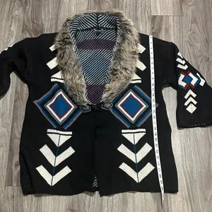 Steel Roses Aztec Cardigan | Faux Fur Collar | Boho Western . thumbnail 11