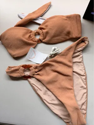 Dippin Daisys‎ Bikini Set Womens Peach Waffle Knit Ring Detail Swimsuit NWT thumbnail 1