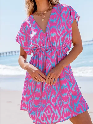 Cupshe Pink & Aqua V-Neck Elastic-Waist Beach Coverup thumbnail 5