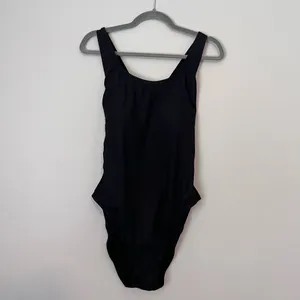 Andie The Ribbed Tulum Scoop Neck One Piece Cross Back Swimsuit Black XXL thumbnail 2