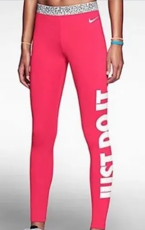 Nike Pro Hyperwarm Neon Pink "Just Do It" Leggings Tights - Size M thumbnail 1