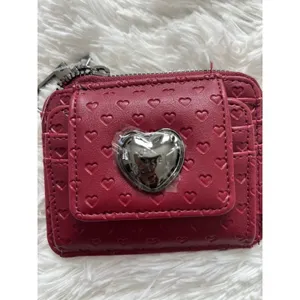 NWT Betsey Johnson Cranberry Red Embossed Hearts Card Case Wallet Keychain Clip thumbnail 4