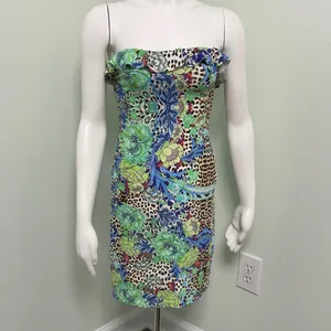 Just Cavalli ruffle leopard floral strapless dress thumbnail 2