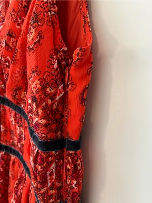 Abercrombie & Fitch Red Paisley Boho Mini Dress with Velvet Trim size medium thumbnail 7
