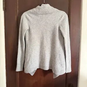 L.L.Bean Heather Gray Cashmere Open Front Cascade Collar Cardigan Sweater Small thumbnail 6