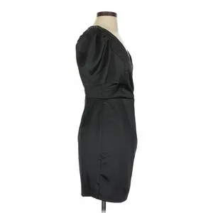 Lulus Black Ecstatic Evening Satin Puff Sleeve Ruched Mini Dress Small LBD thumbnail 6