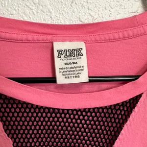 PINK Victoria's Secret Pink Long Sleeve Tee Black Mesh Detail Medium Oversized thumbnail 3