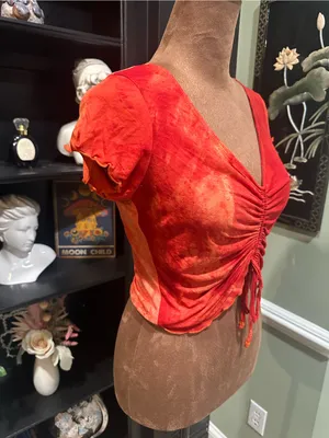 Evolution Fire Red & Orange Ruched Rave Top – Size Small thumbnail 4