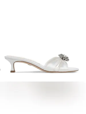 NWOB Sam Edelman White Satin Bridal Kitten Heel Slide with Crystal Brooch Size 6 thumbnail 4
