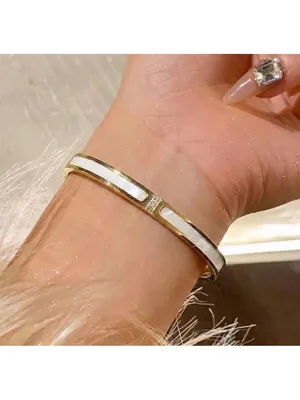 Gold Plated bangle Bracelet Mother Of Pearl Crystals stainless steel jewelry thumbnail 2