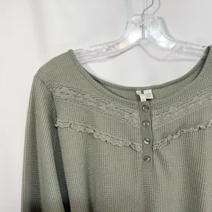 Cato Plus Size 18 20 Top Sage Green‎ Long Sleeve Waffle Knit Thermal Lace 771 thumbnail 4