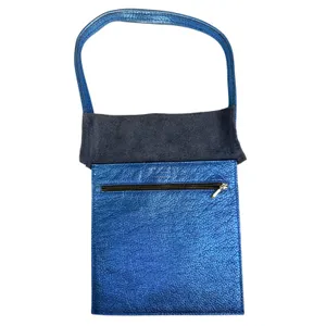 Kurt Geiger Blue Metallic Quirky Pebbled Leather Suede Shoulder Purse Handbag thumbnail 2